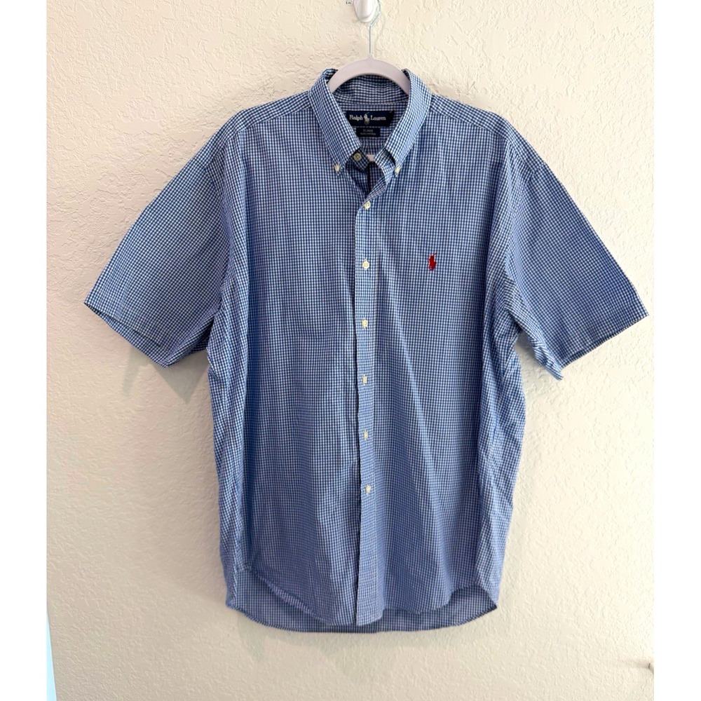 Ralph Lauren Blake Men's L Blue White Check Short Sleeve Button-Down Shirt